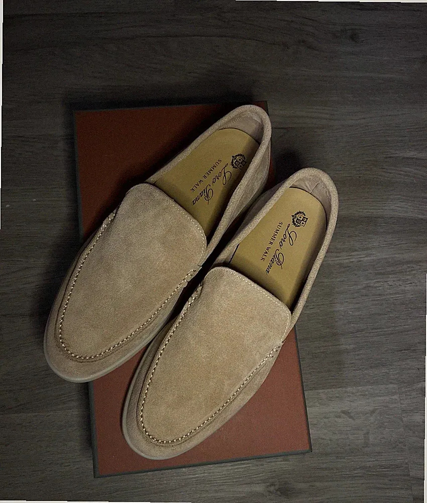 Loro Piana Summer Walk Herren Halbschuhe Loafer Wildleder beige Schlupf EU 40