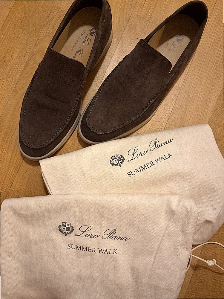 Loro Piana Summer Walk Herren Mokassin Slip-On Wildleder Grau EU 42