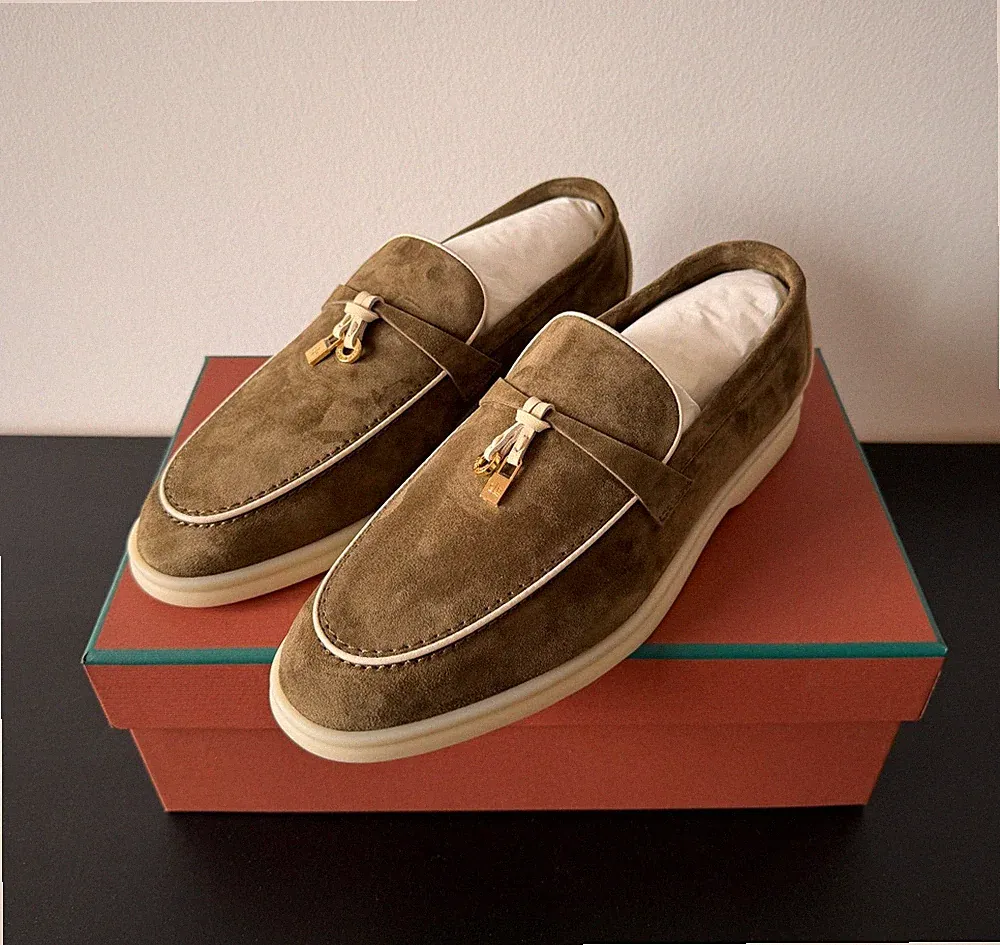 Loro Piana Summer Walk Schuhe Loafer 39 Olive Grün Neu