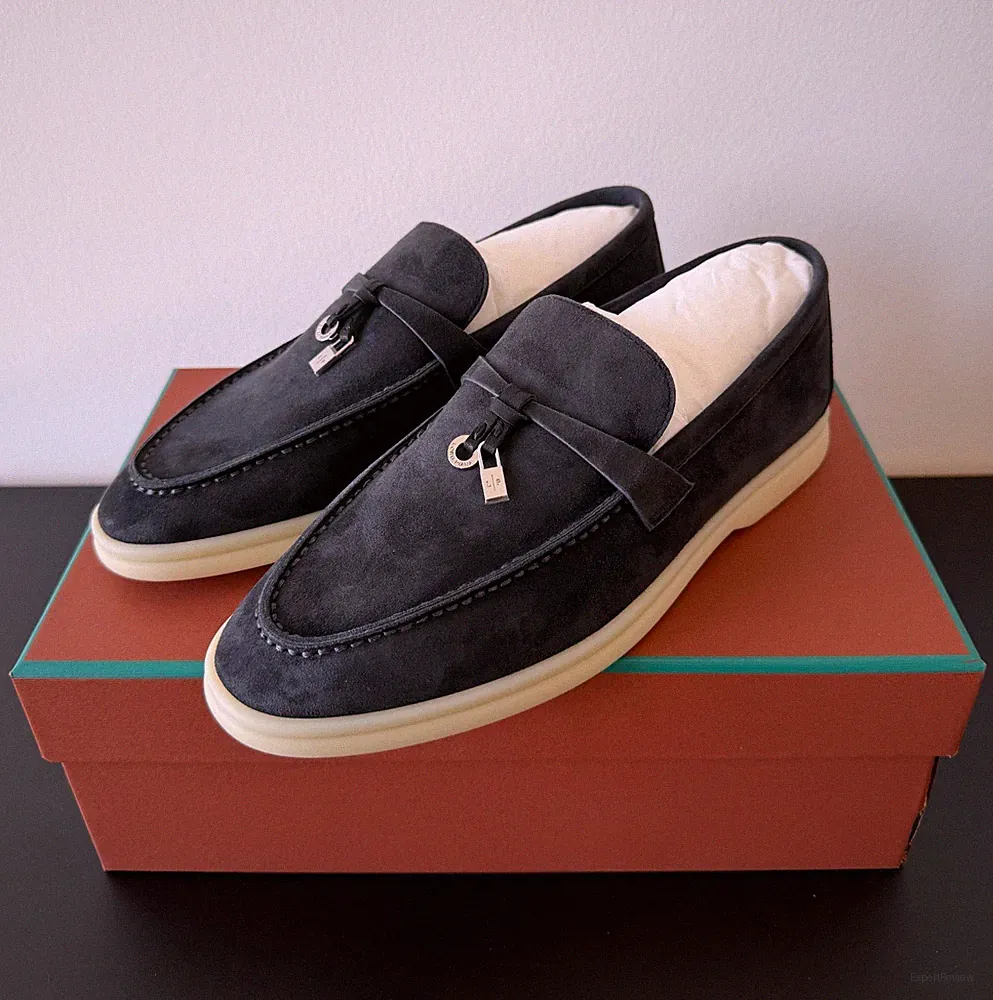 Loro Piana Summer Walk Schuhe Loafer 40 Caviar Black Deep Blue Tief Blau Neu