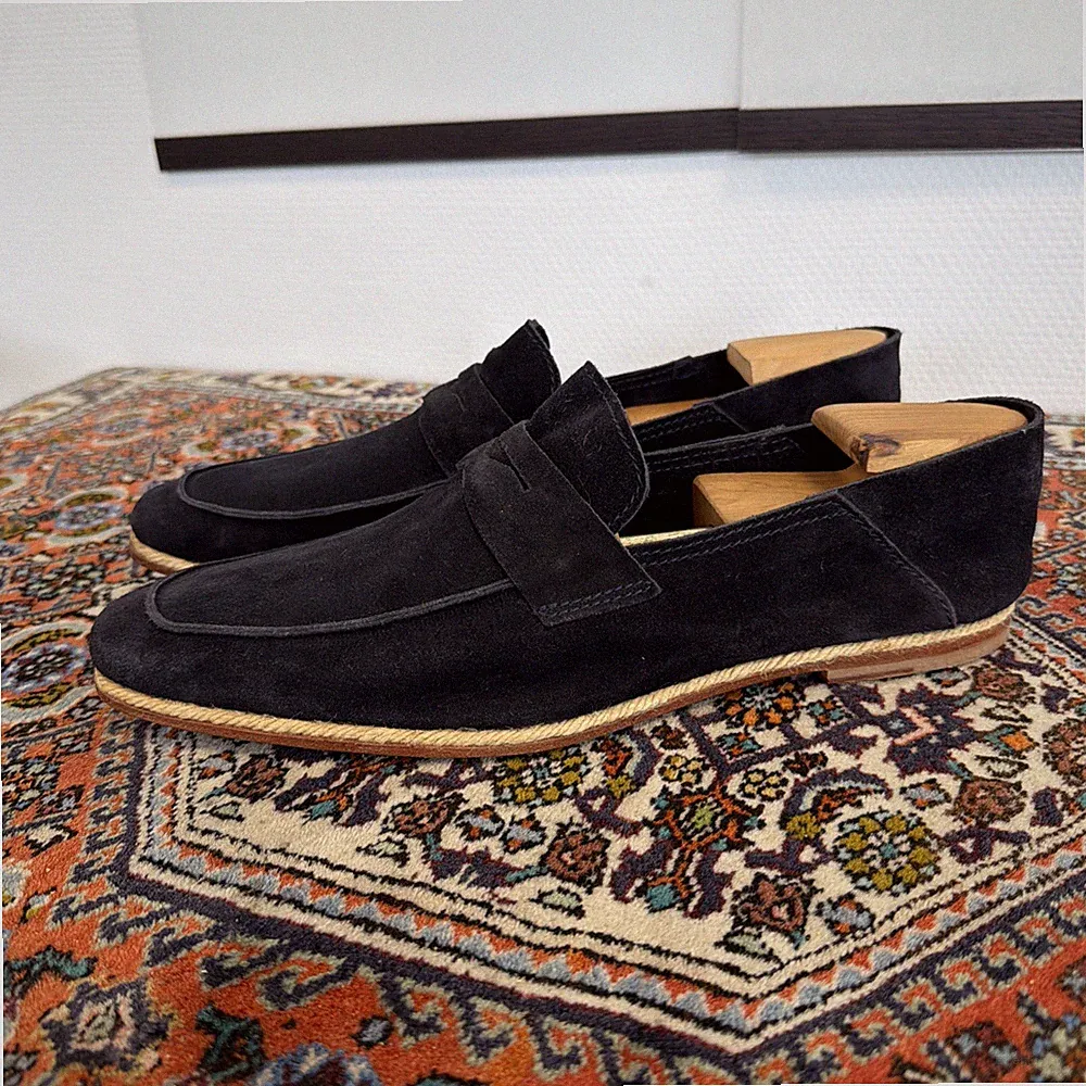 Lottusse Herren Schuhe Slipper Penny Loafer Blau Veloursleder Sommerliche 46EU