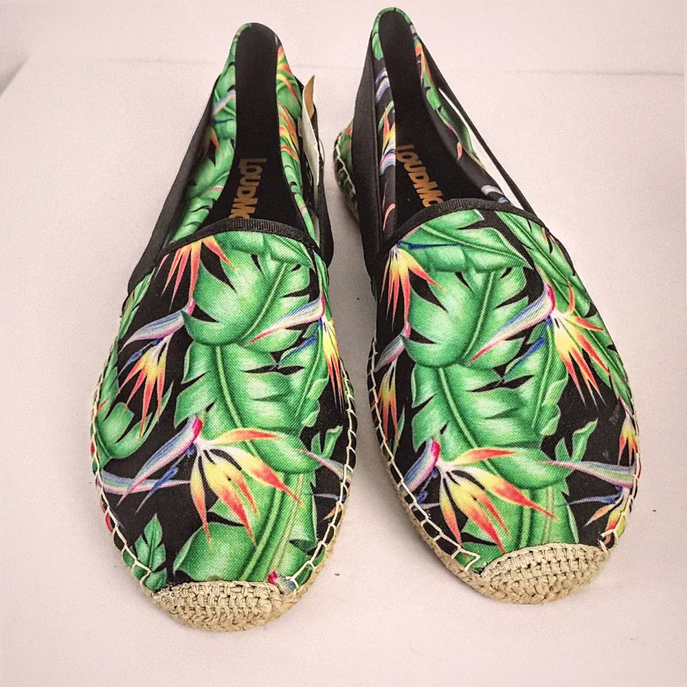 Loudmouth Canvas Flats Shoes Womans Size 6.5 M Lucky Green Black Tropical New