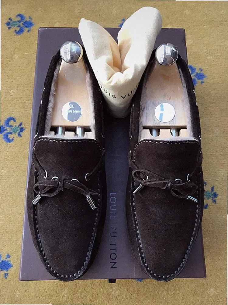 Louis Vuitton Arizona Loafer Schuhe Lammfell Braun Wildleder Herren UK 6,5 US 7,5 40,5