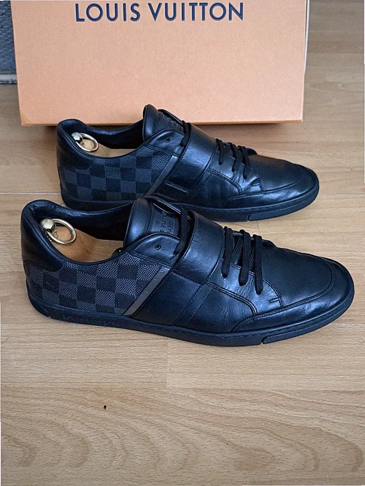 Louis Vuitton Damier Schwarz Leder Herren Halbschuhe Schuhe Uk 8,5