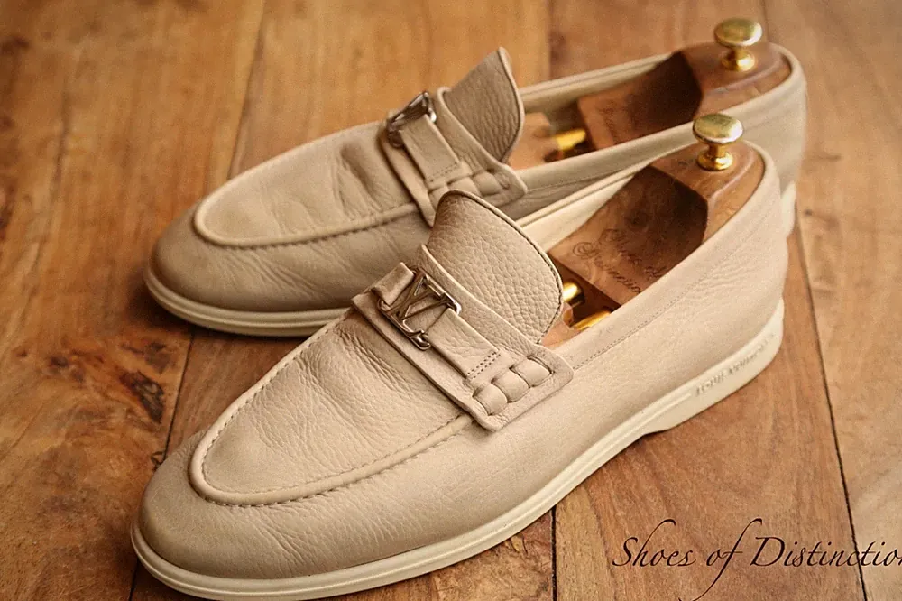 Louis Vuitton Estate Silber LV Beige Leder Halbschuhe Schuhe Herren UK 11 M U...