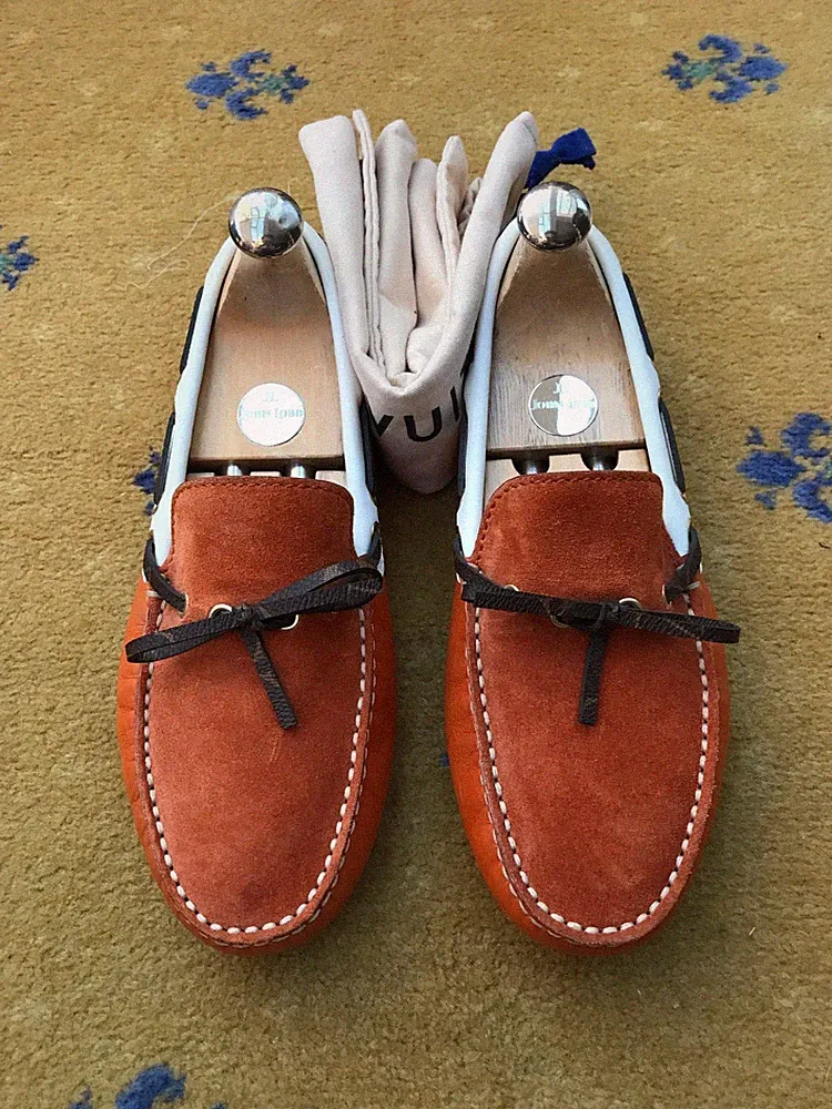 Louis Vuitton Halbschuhe Schuhe Monogram Arizona Orange Weiß Herren UK 6 US 7 EU 40