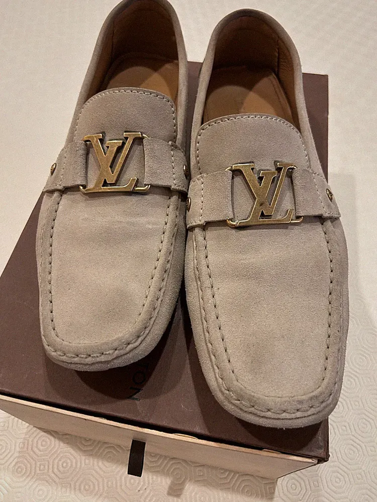 Louis Vuitton Monte Carlo Schuhe Halbschuhe beige Wildleder NEUWERTIG Gr. 44,5