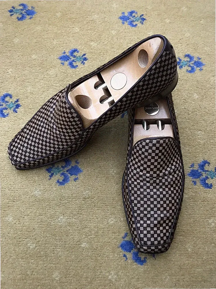 Louis Vuitton Ponyhaar Halbschuhe Schuhe Damier Braun Beige Herren UK 9,5 US 10,5 43+