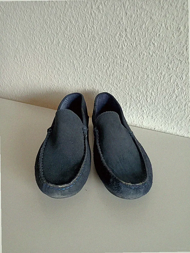 Lungo Herren Schuhe Slipper Loafer Mokassin Blau Wildleder Gr. 43 Top Zustand