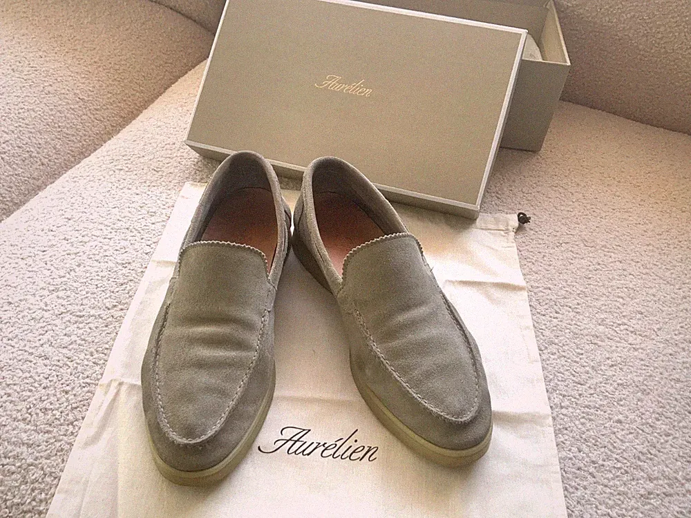 Luxus AURELIEN Wildleder Loafer Yacht Shoes Gr. 38 light grey NP 339