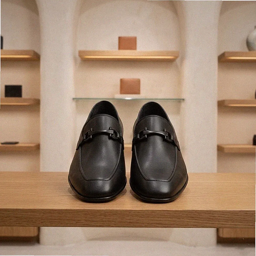 Luxus Herren Schwarz Leder Bit Halbschuhe | Elegante Slipper Elegante Schuhe