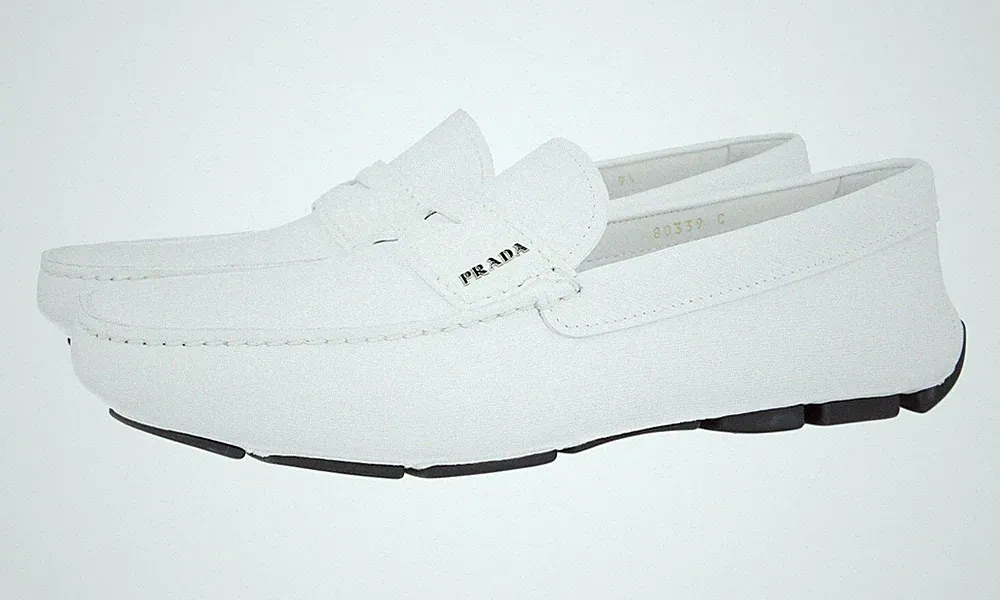 LUXUS PRADA SAFFIANO PENNY LOAFER SCHUHE 2DD151 WEISS LEDER NEU
