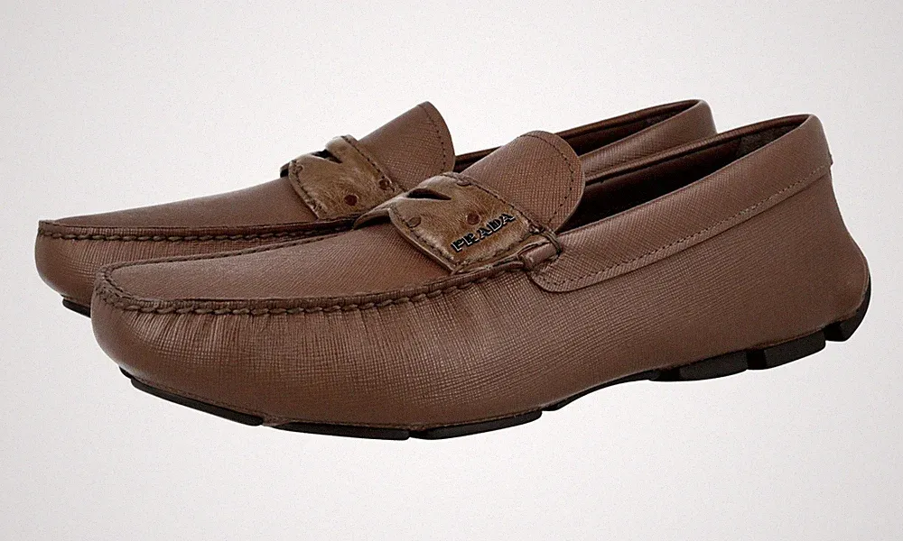 LUXUS PRADA SAFFIANO PENNY LOAFER SLIPPER SCHUHE 2DD151 BRAUN LEDER 11 45 45,5