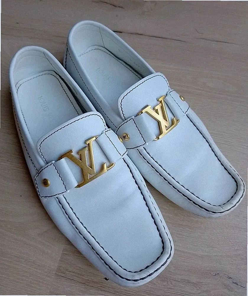 LV Louis Vuitton Loafer 42,5 8,5 Slipper Weiß Schuhe Business Logo Monogramm