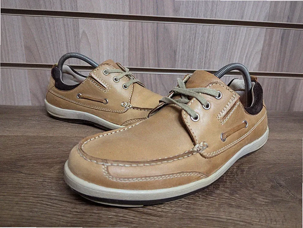 M & S AirFlex Halbschuh Herren Leder Urlaub Sommer hellbraun Luxus Bootsschuh UK 8 EU 42