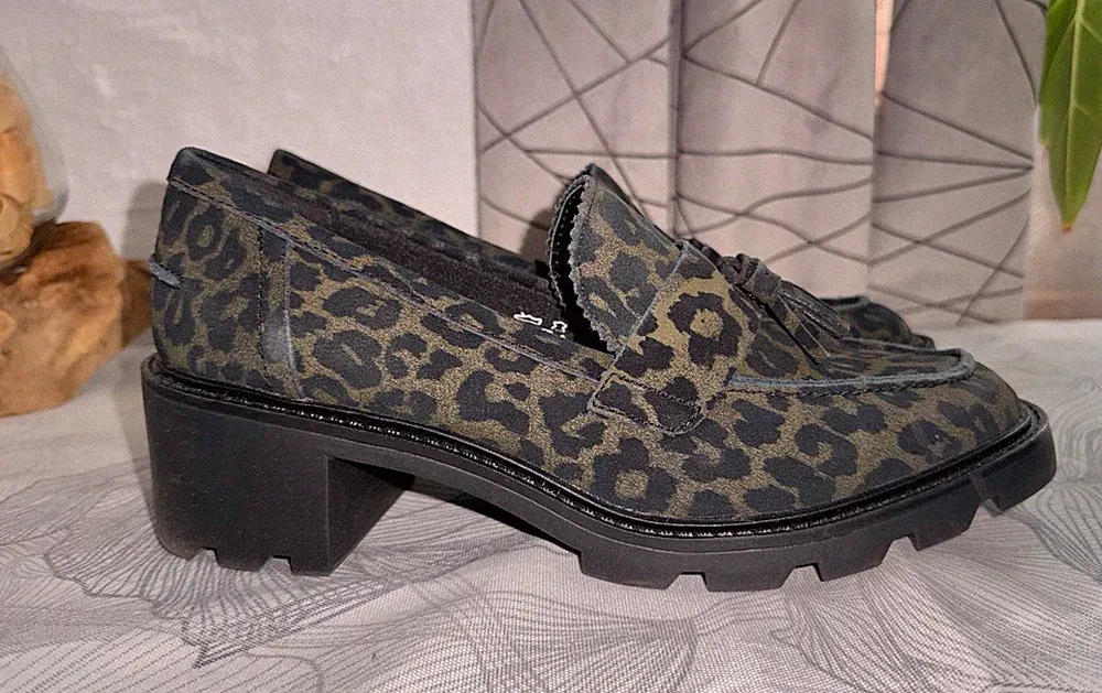 M&S Collection Halbschuh/Loafer, 41, Leoprint, oliv-schwarz