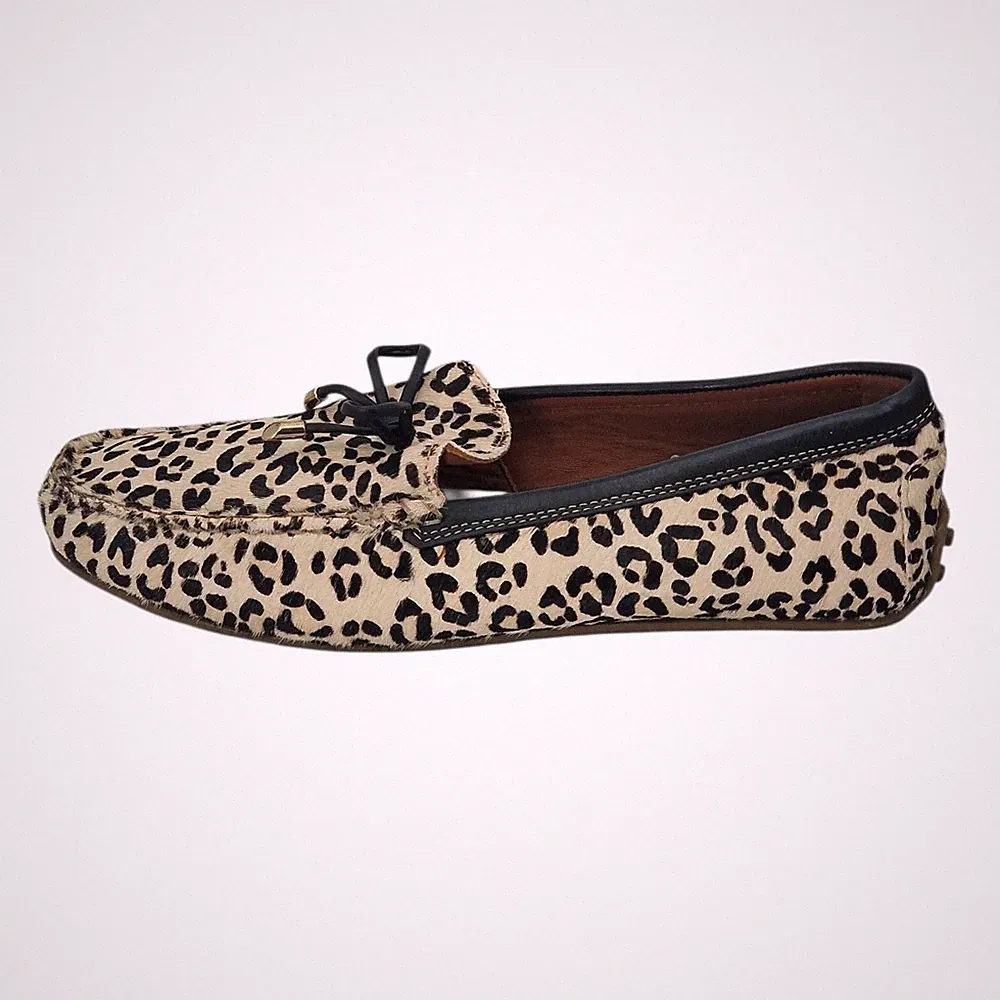 M&S Collection Leder-Fahrhalbschuhe Leopardenmuster weite Passform Flats