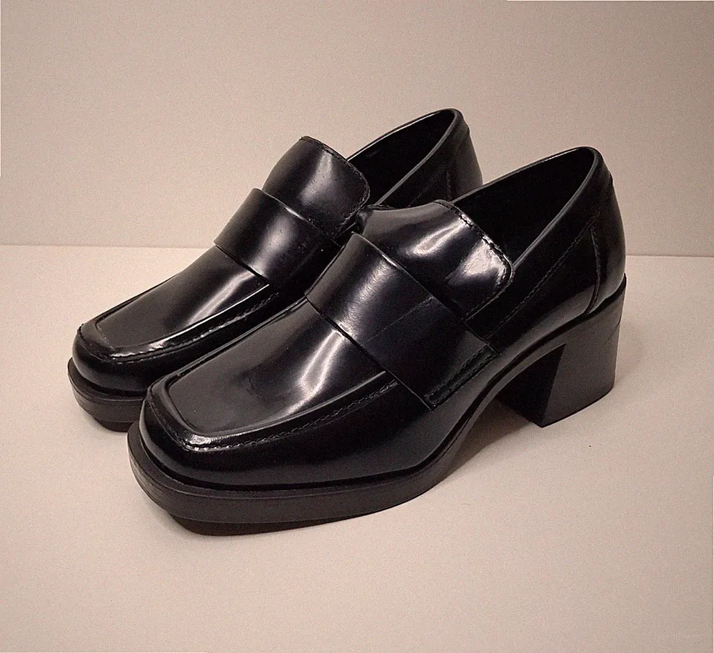 M&S DAMEN-HALBSCHUHE 3UK EU35,5 SCHWARZ LACKLEDER HALBHOHER ABSATZ STIEFEL