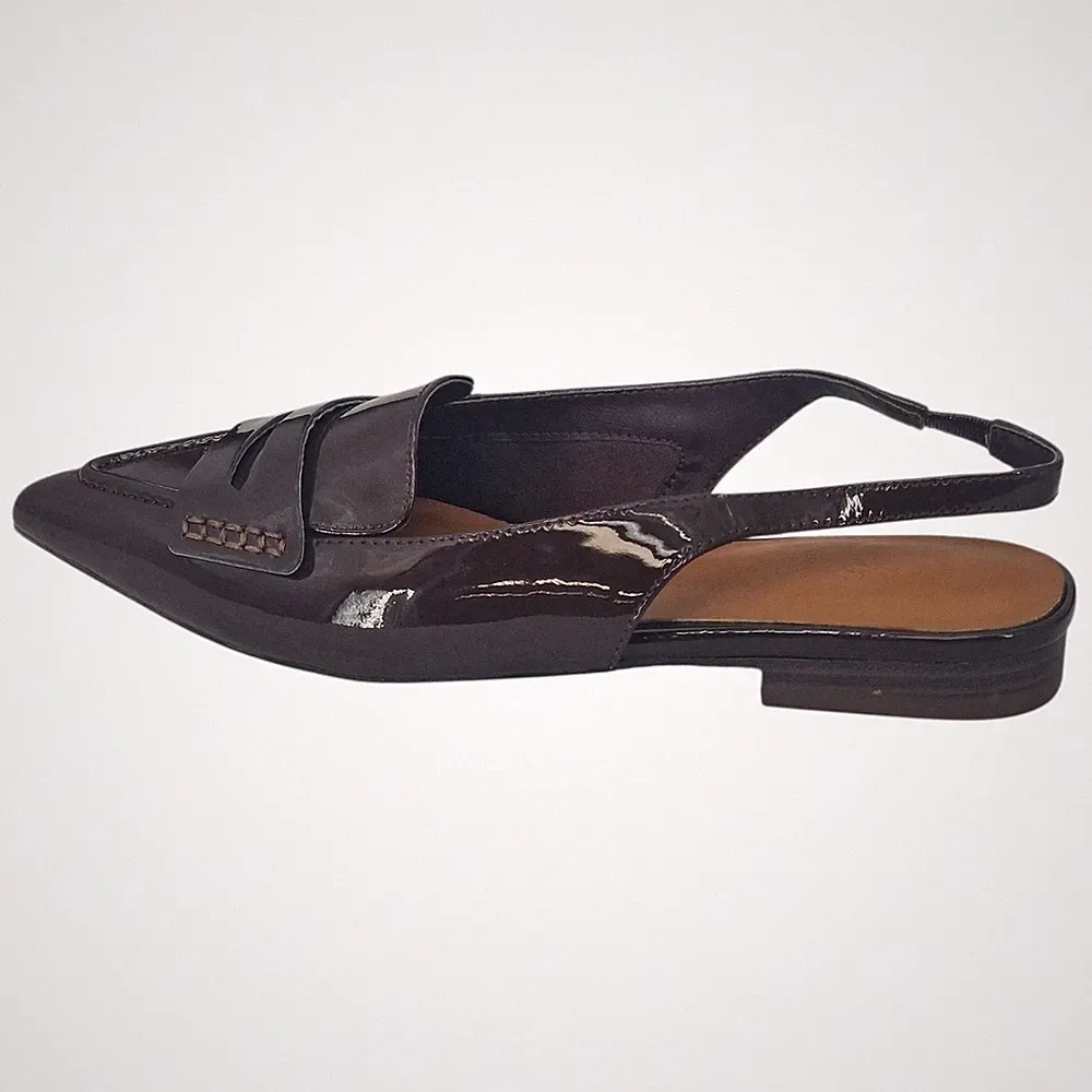M&S Damen-Halbschuhe burgunderrot Lack Slingback spitz zulaufend UVP 45,00 £