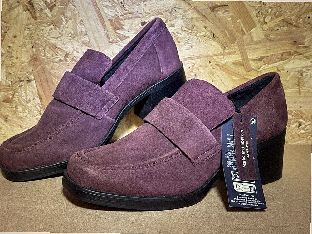 M&S Damen Halbschuhe Schuhe UK6 EU 39,5 weinrot Wildleder Leder INSOLIA mittelhoher Absatz