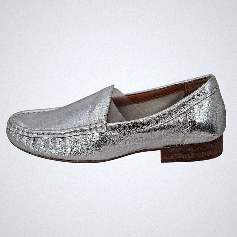 M&S Damen-Halbschuhe silberfarben metallic Leder UK-Größe 5