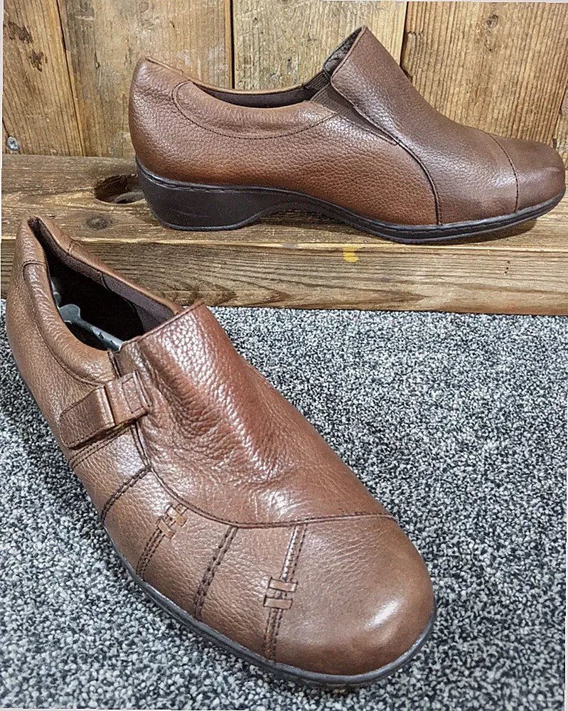 M&S Footglove Damen Braun Leder Slipper Schuhe Comfort Weite Passform UK 6 EU 39