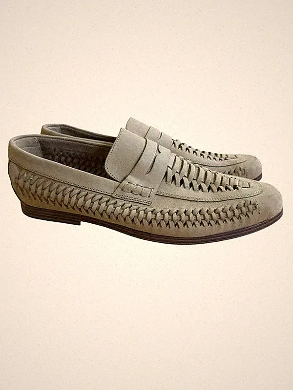 M&S Herren Gewebt Creme Leder Penny Halbschuhe UK 9,5 Smart Driving Halbschuh Mokassin