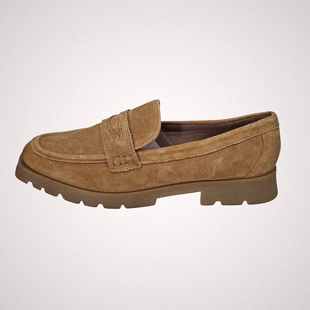 M&S PERUNA Damen hellbraune Wildleder-Penny-Loafer klobige Sohle Slipper UVP 65,00 £