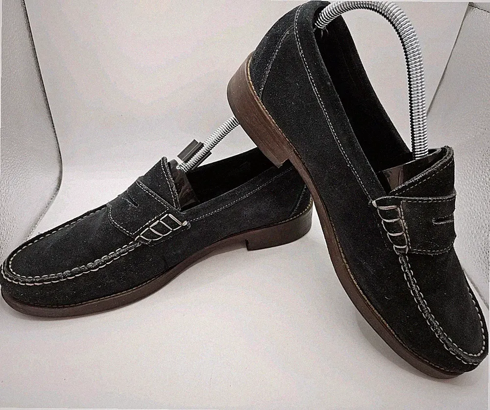 M&S Sartorial Herren Schwarz Wildleder Penny Halbschuhe Größe UK 7 EU 41 Neu Viper Sohlen