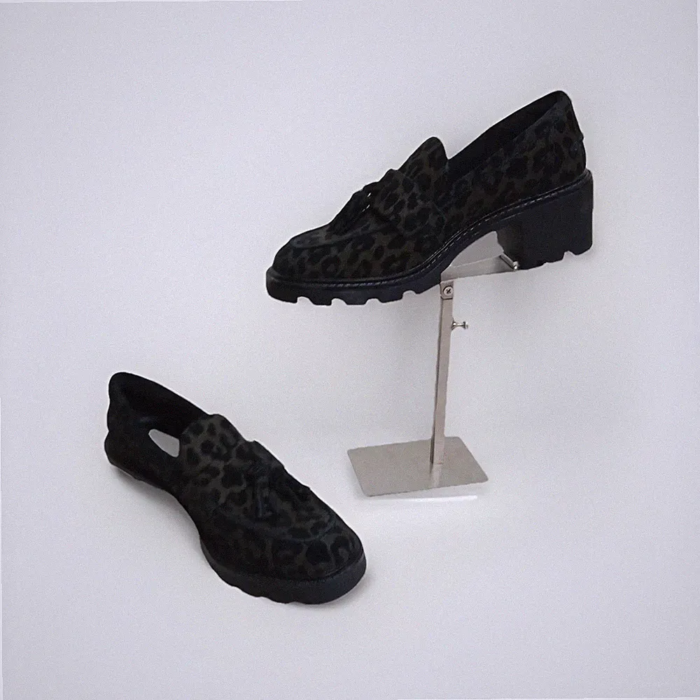 M&S Schuhe Halbschuhe Damen Größe UK 4,5 Khaki Schwarz Animal Print Smart Work Büro