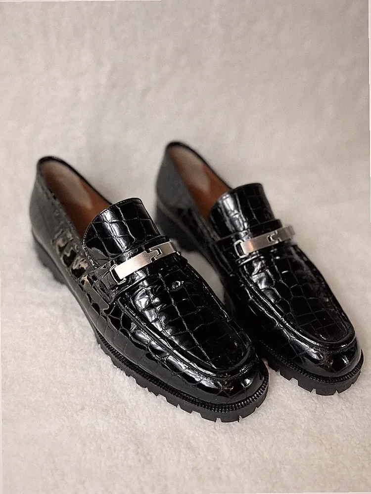 MAB Studio Bologna Lackleder Loafer Echtleder Croc embossed Unisex Size 41,5