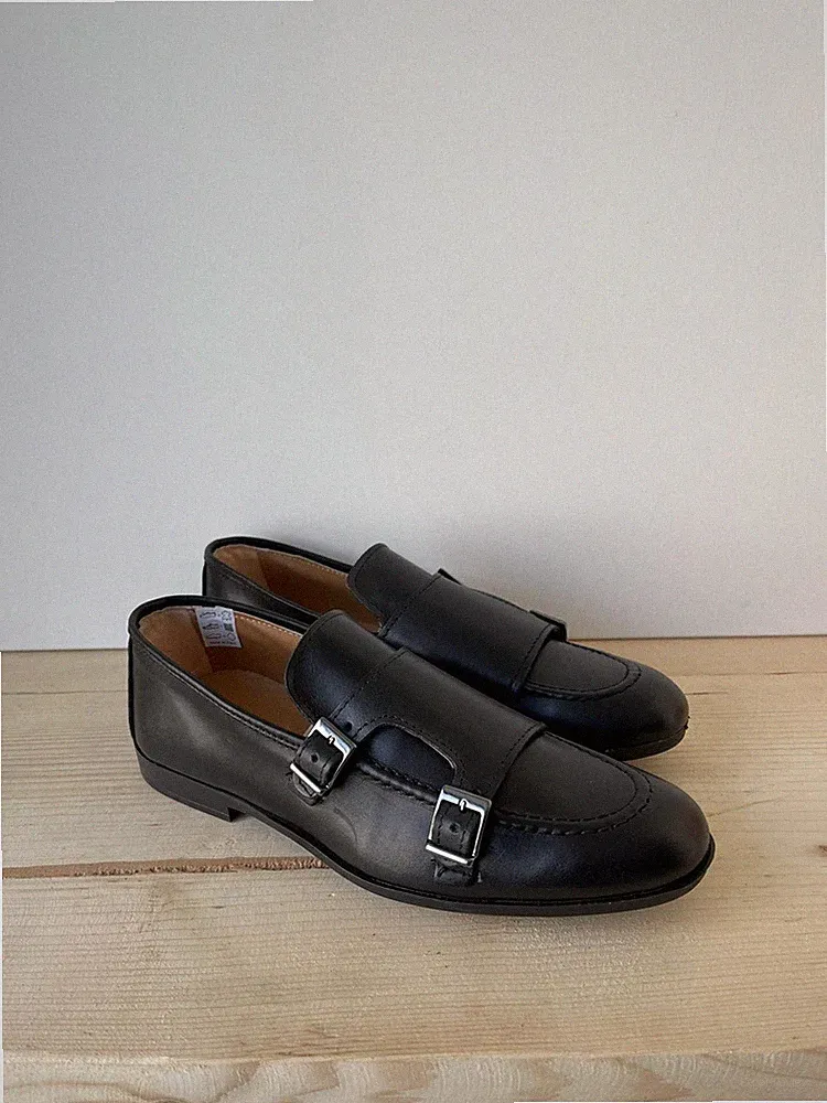 MADE IN ITALY - ECHT LEDER HALBSCHUHE DOPPELSCHNALLE GUMMIBUND