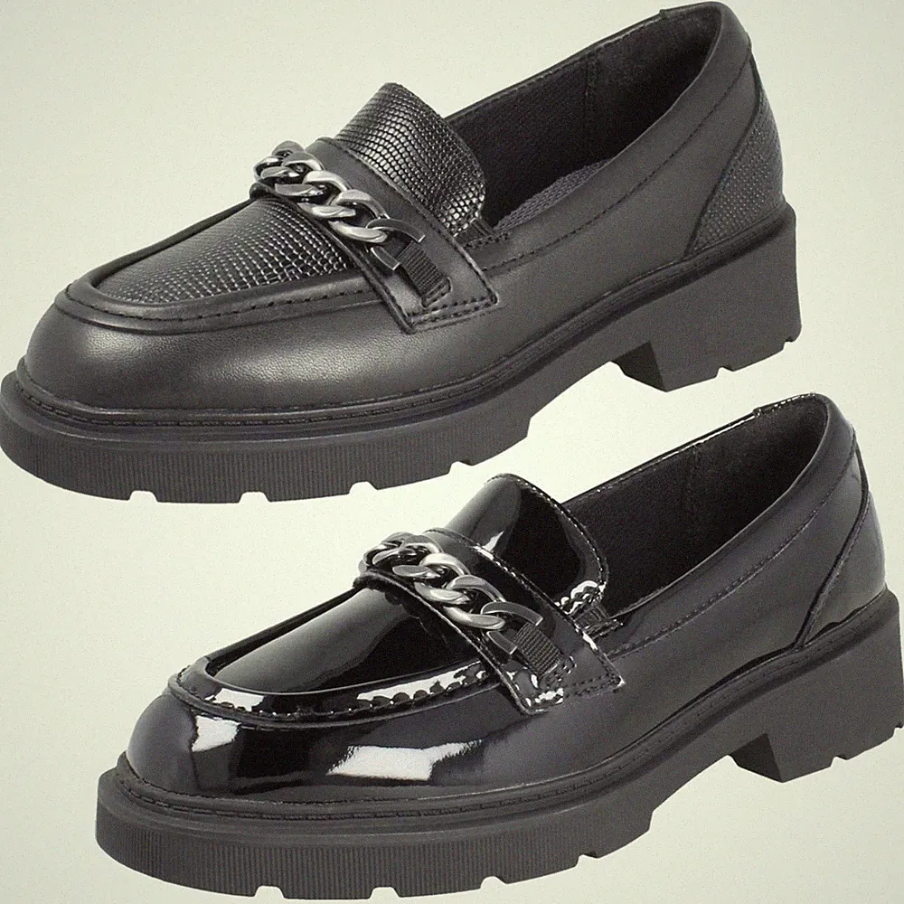 Mädchen Clarks Chunky Leder Loafer mit eckiger Kappe Schulschuhe: Eris Edge