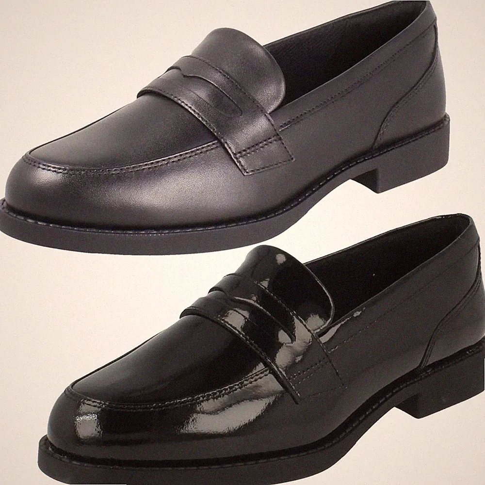 Mädchen Clarks Leather Penny Loafer Slip On Schulschuhe Tapa Edge *Tapa Edge*