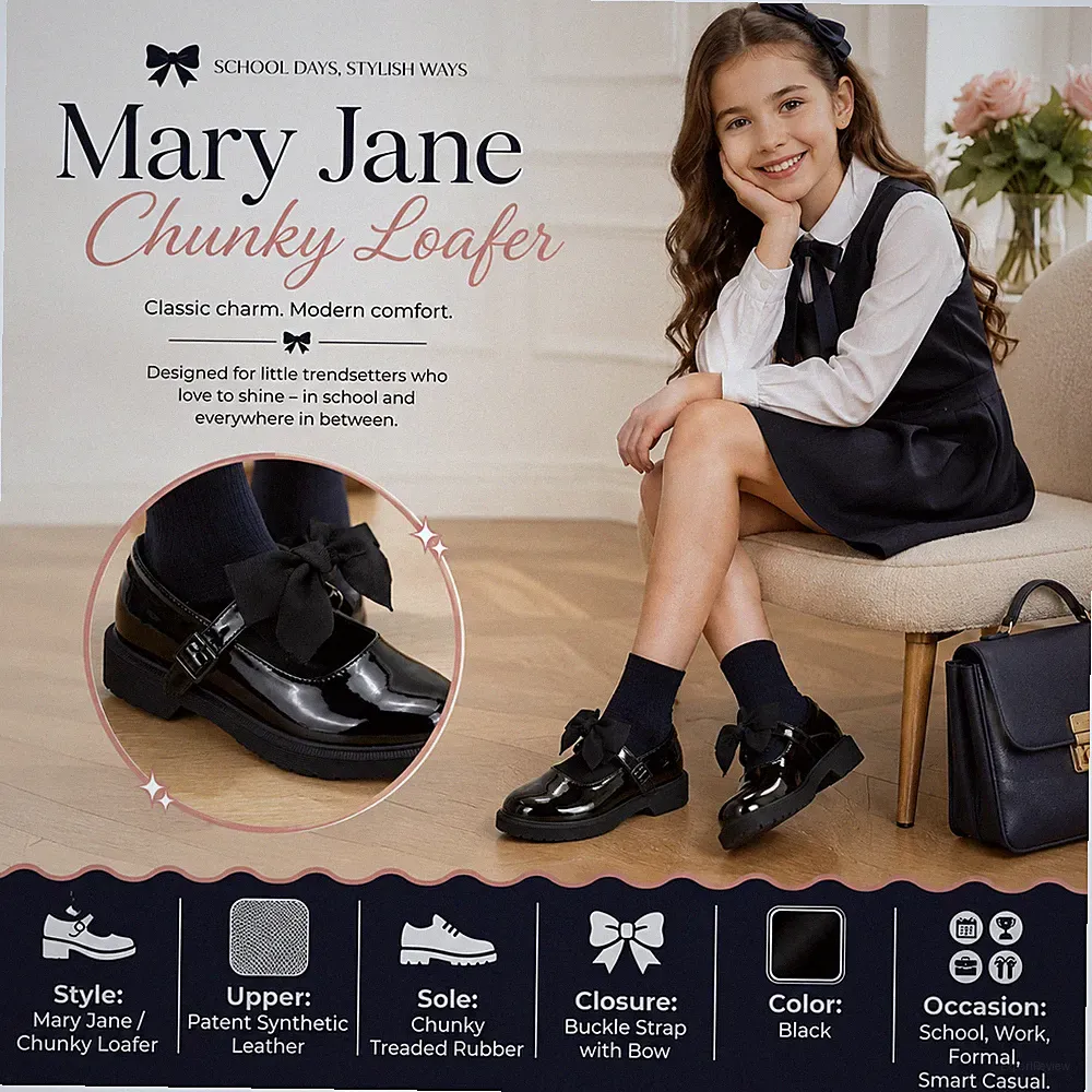 Mädchen Damen Lack glänzend formell Schleife Mary Janes Smart Schulschuh klobige Halbschuhe