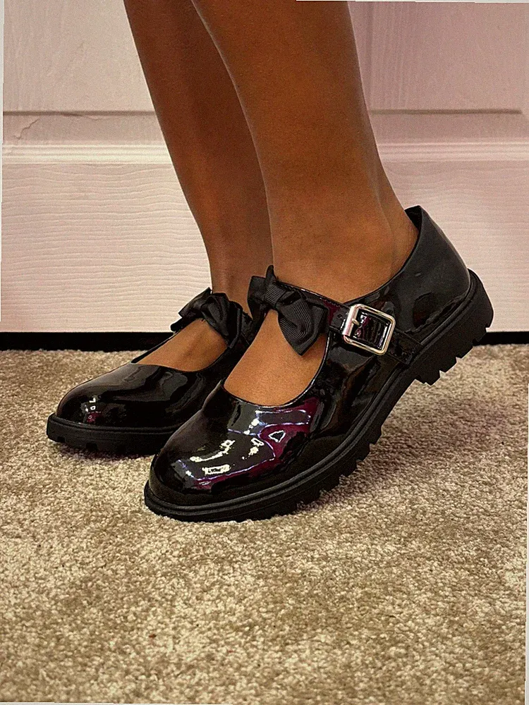 MÄDCHEN KINDER DAMEN T-STEG FLACHE HALBSCHUHE SCHLEIFE PUMPS ARBEIT SCHULE SCHUHE