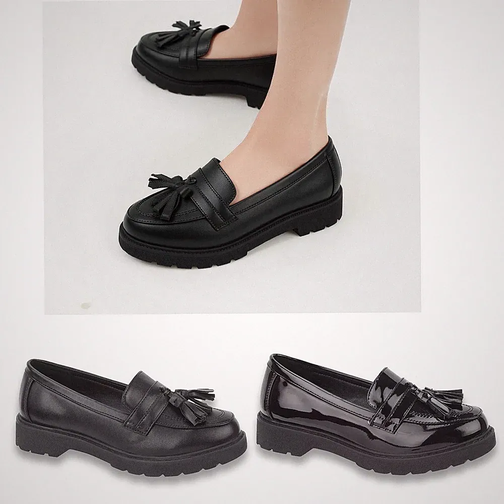 Mädchen Schuhe Schuhe Kinder Slipper bequem formell schwarz Halbschuh UK Größe 13 1 2 3 4 5