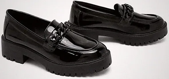 Mädchen Schulschuhe - bequeme schwarze Lack Halbschuhe Schuhe mit Kettendetail