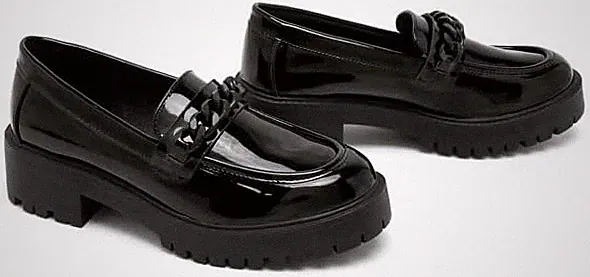Mädchen Schulschuhe - bequeme schwarze Lack Halbschuhe Schuhe mit Kettendetail