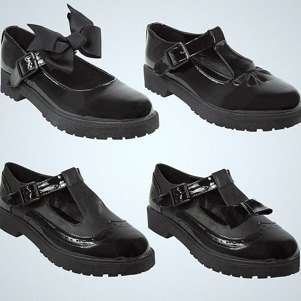 MÄDCHEN SCHULSCHUHE KINDER DAMEN FLACH HALBSCHUHE SCHLEIFE ARBEIT T-STEG GRIP DOLLY PUMPS
