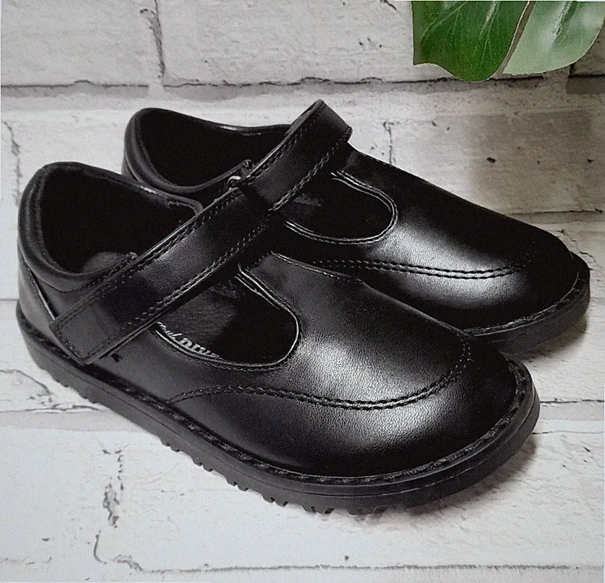 Mädchen schwarz Schulschuhe Kinder Touch Verschluss Riemen T-Bar Mary Jane neue Schuhe Größen