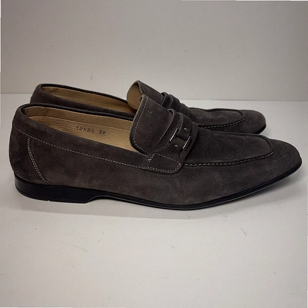 Magnanni Mens Loafers US 6.5 EU 39 Gray Suede Slip On Dress Shoes Luxury Spain