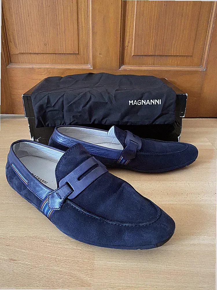 Magnanni Wildleder Halbschuhe Schuhe Herren UK 8,5 Navy Blau Fahren Mokassin Freizeit Originalverpackt