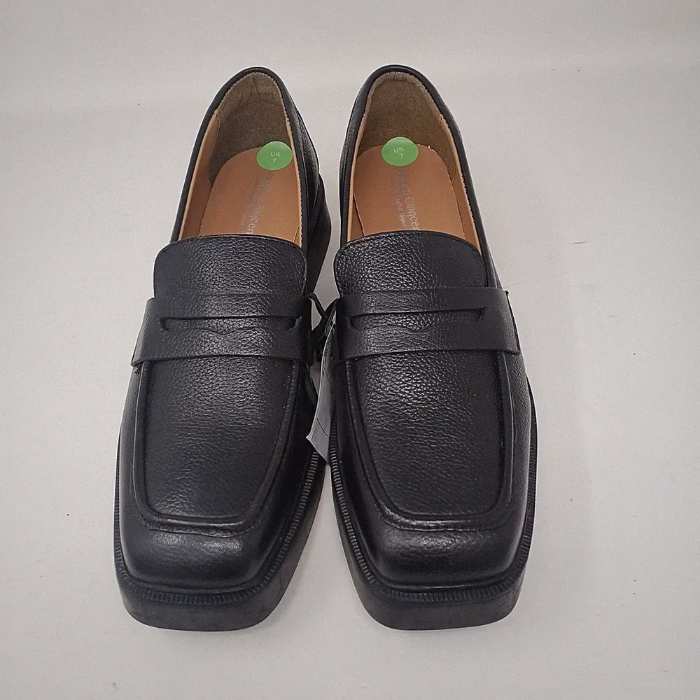 Maison Cinqcent Damenschuh UK 7 Schwarz Loafer Blockabsatz Slipper Leder