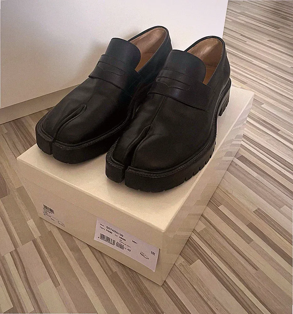Maison Margiela Herren Leder Slipper Loafer Schwarz EU 43 Logo rutschfest