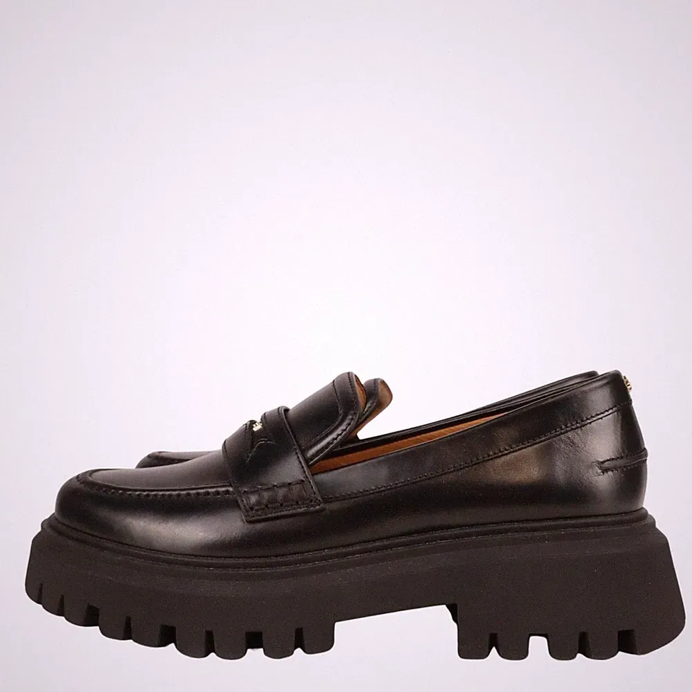 Maje Damen Schuhe Loafers Gr. 40 Schwarz Leder Halbschuhe Mokassins