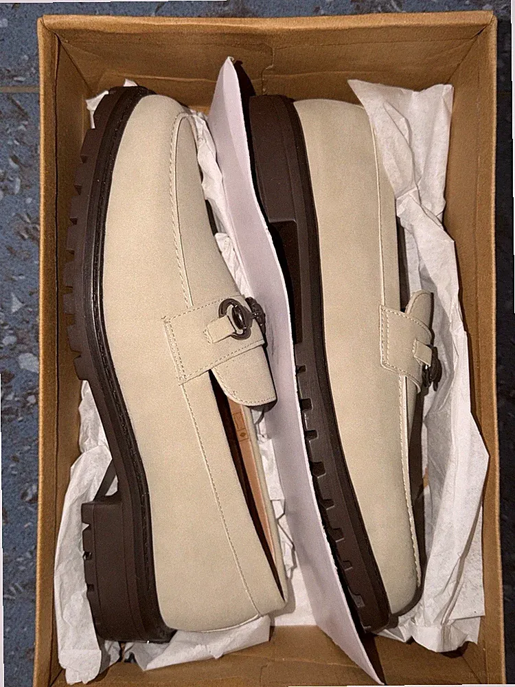 MAN Herren Loafer Slip-On Wildleder Beige mit Metall-Schnalle EU 43