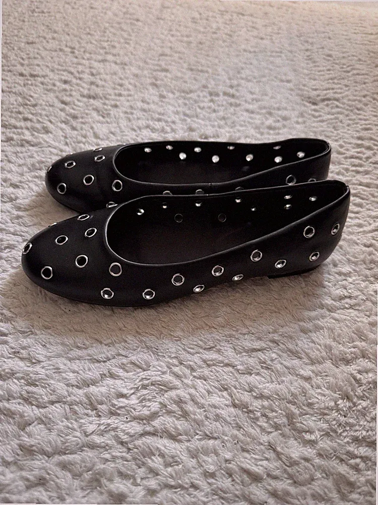 Mango Ballerina Slipper Loafer Metall Nieten wie Neu Gr 36 Schwarz Silber