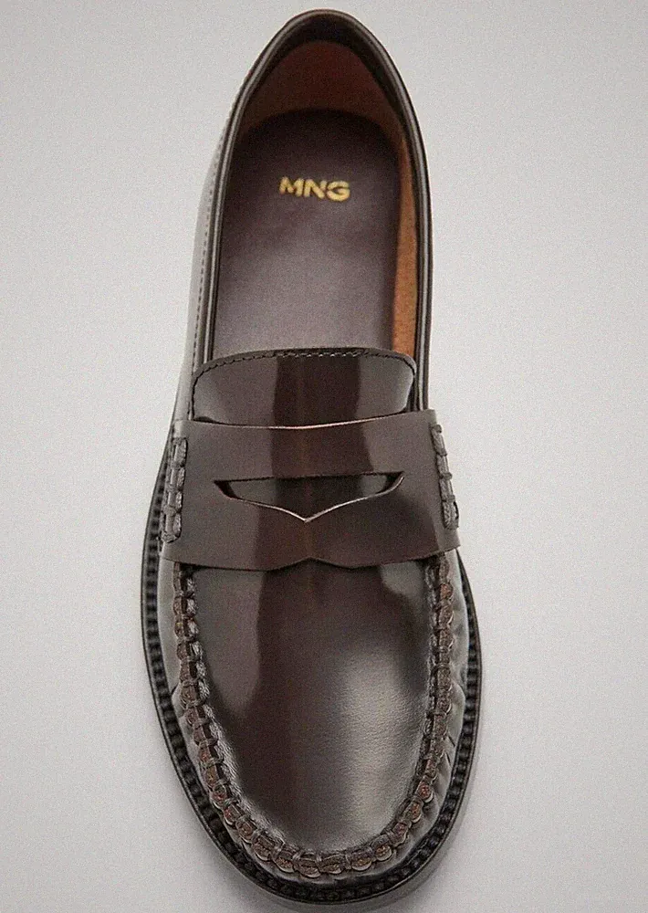 Mango Slipper Penny Loafer Leder Braun EU 39 Jugendliche Ziernähte Rund