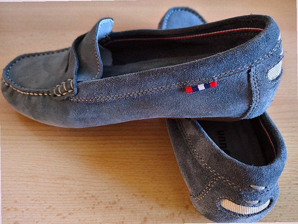 Manguun Herren Loafer Wildleder aus Veloursleder, grau-blau, Größe 40.